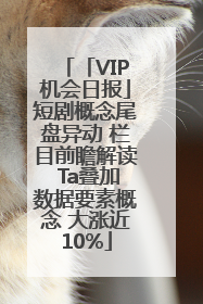 「VIP机会日报」短剧概念尾盘异动 栏目前瞻解读 Ta叠加数据要素概念 大涨近10%