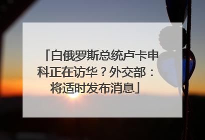 白俄罗斯总统卢卡申科正在访华？外交部：将适时发布消息