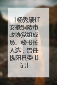 杨秀颀任安徽铜陵市政协党组成员、秘书长人选，曾任枞阳县委书记